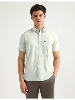 Arrow Sports - Mens Green Vertical Striped Original Casual Shirt