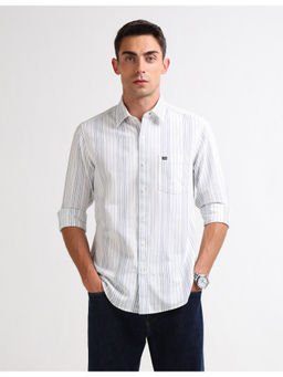 Arrow Sports - Mens White Vertical Striped Original Casual Shirt