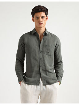 Arrow Sports - Mens Green Solid Slim Fit Casual Shirt