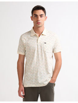 Arrow Sports - Beige Tropical Printed Pure Cotton Polo T-Shirt