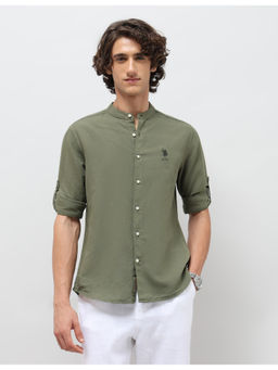 U.S. Polo Assn. Denim Co. - Mens Green Solid Regular Fit Mandarin Casual Shirt