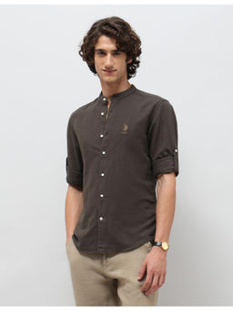 U.S. Polo Assn. Denim Co. - Mens Brown Solid Regular Fit Mandarin Casual Shirt