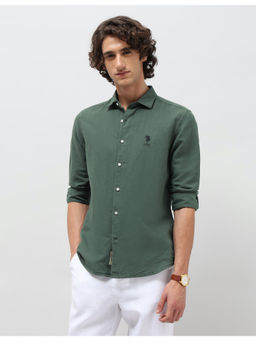 U.S. Polo Assn. Denim Co. - Mens Dark Green Solid Regular Fit Casual Shirt
