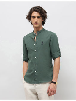 U.S. Polo Assn. Denim Co. - Mens Green Solid Regular Fit Mandarin Casual Shirt