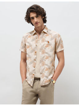 U.S. Polo Assn. Denim Co. - Mens Beige Tropical Printed Slim Fit Casual Shirt