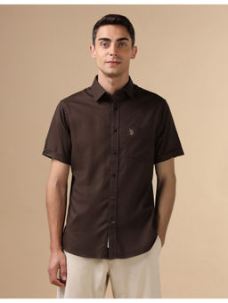 U.S. POLO ASSN. - Mens Brown Dobby Pure Cotton Casual Shirt