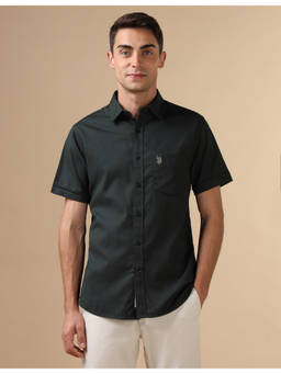 U.S. POLO ASSN. - Mens Green Dobby Pure Cotton Casual Shirt