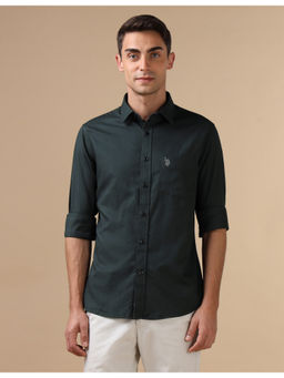 U.S. POLO ASSN. - Mens Green Dobby Pure Cotton Casual Shirt