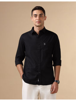 U.S. POLO ASSN. - Mens Black Dobby Pure Cotton Casual Shirt