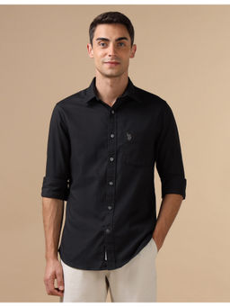 U.S. POLO ASSN. - Mens Black Dobby Pure Cotton Casual Shirt