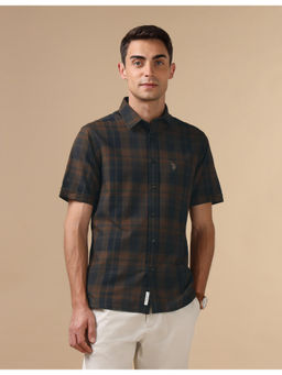 U.S. POLO ASSN. - Mens Brown Pure Cotton Checked Casual Shirt