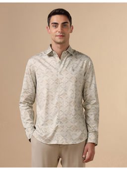 U.S. POLO ASSN. - Mens Beige Pure Cotton Printed Casual Shirt