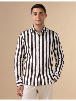 U.S. POLO ASSN. - Mens Brown Vertical Striped Pure Cotton Casual Shirt