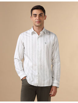 U.S. POLO ASSN. - Mens White Vertical Striped Pure Cotton Casual Shirt