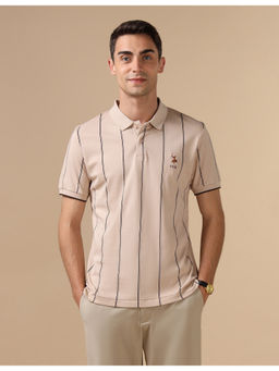 U.S. POLO ASSN. - Beige Vertical Striped Slim Fit Polo Shirt