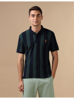 U.S. POLO ASSN. - Green Vertical Striped Varsity Polo T-Shirt