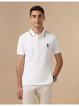U.S. POLO ASSN. - White Textured Chevron Varsity Polo T-Shirt