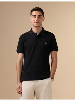 U.S. POLO ASSN. - Black Textured Chevron Varsity Polo T-Shirt