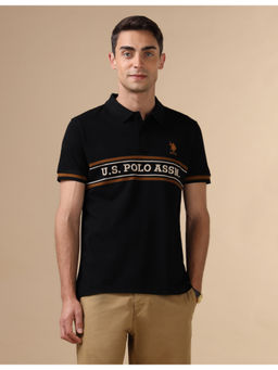U.S. POLO ASSN. - Black Embroidered Varsity Polo T-Shirt