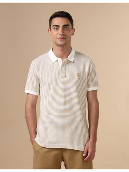 U.S. POLO ASSN. - Beige Horizontal Striped Varsity Polo T-Shirt