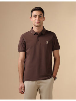 U.S. POLO ASSN. - Brown Solid Regular Fit Polo T-Shirt
