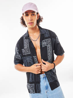 Bewakoof - Men's Black All Over Printed Oversized Shirt