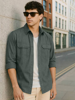Bewakoof - Men's Grey Oversized Cargo Shirt
