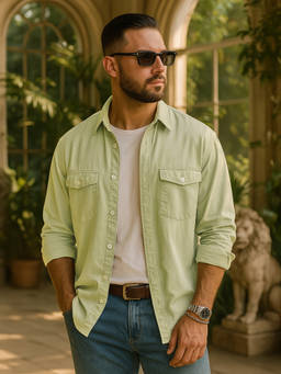 Bewakoof - Men's Light Sage Green Oversized Cargo Shirt