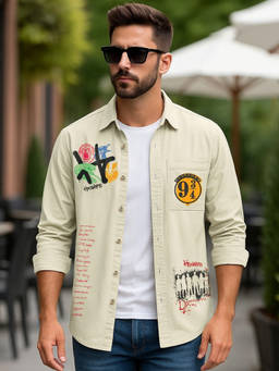 Bewakoof - Official Harry Potter Men's Pale Beige Hogwarts Graphic Printed Shirt