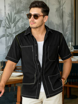 Bewakoof - Men's Jet Black Oversized Shirt