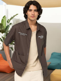 Bewakoof - Men's Brown Typography Relaxed Shirt