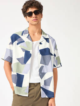 Bewakoof - Men's Blue All Over Printed Oversized Shirt