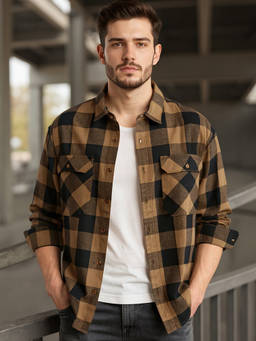 Bewakoof - Men Brown Checked Oversized Shirt