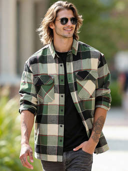 Bewakoof - Mens Green And Beige Checked Oversized Shirt