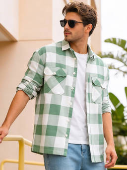 Bewakoof - Men Green Checked Oversized Shirt