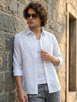 Bewakoof - Mens White and Blue All Over Floral Casual Shirt