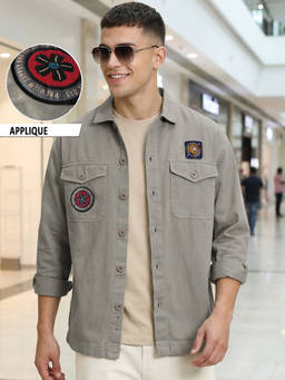 Bewakoof - Mens Sage Green Badge Oversized Casual Shirt