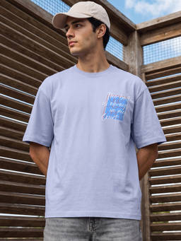 Bewakoof - Men Baby Lavender Court Typography Oversized T-Shirt