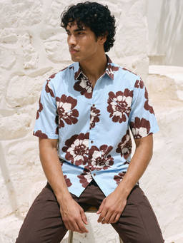 Bewakoof - Men Nantucket Breeze Blue All Over Printed Oversized Shirt