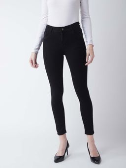 Miss Chase - Women Black Slim Fit High Rise Cropped Length Stretchable Denim Jeans