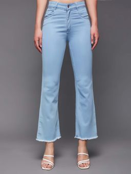 Miss Chase - Women Light Blue Straight High Rise Cropped Stretchable Denim Jeans