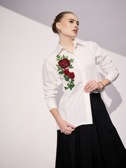 Uptownie - Sequinned Applique Cotton White Shirt
