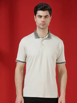 CRIMSOUNE CLUB - Men Beige Classic Polo T-Shirt