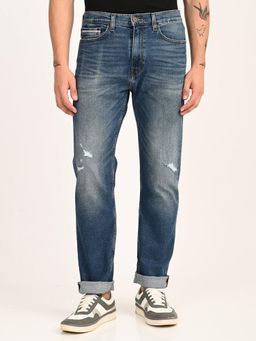 Levi's - Mens 505 Blue Straight Fit Mid Rise Jeans
