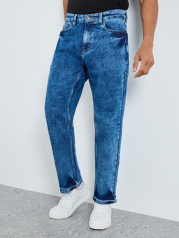 Styli - Men Relaxed Fit Solid Pastel Wash Jeans
