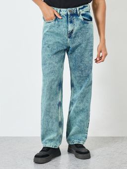 Styli - Men Oversized Fit Faded Icy Blue Wash Jeans