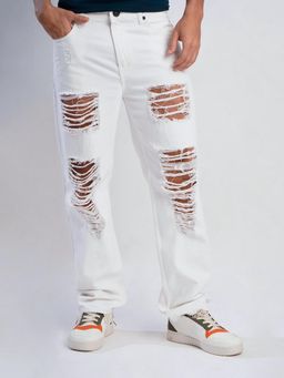 Bene Kleed - Men White Heavy Distress Straight Fit Jeans