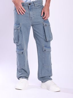 Bene Kleed - Men Blue Multi Cargo Pocket Relax Fit Jeans