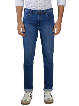 Raymond - Medium Blue Cotton Blend Slim Jeans