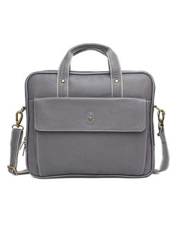 WILDHORN - Grey Leather Laptop Messenger Bag for Men| Padded Laptop Compartment |Office Bag